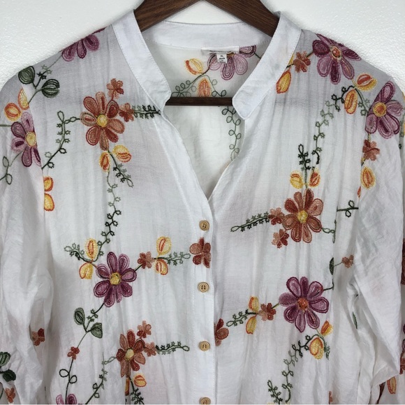 Anthropologie Kindred Button Front Embroidered Peasant Boho Cottage Blouse XL - Picture 7 of 7